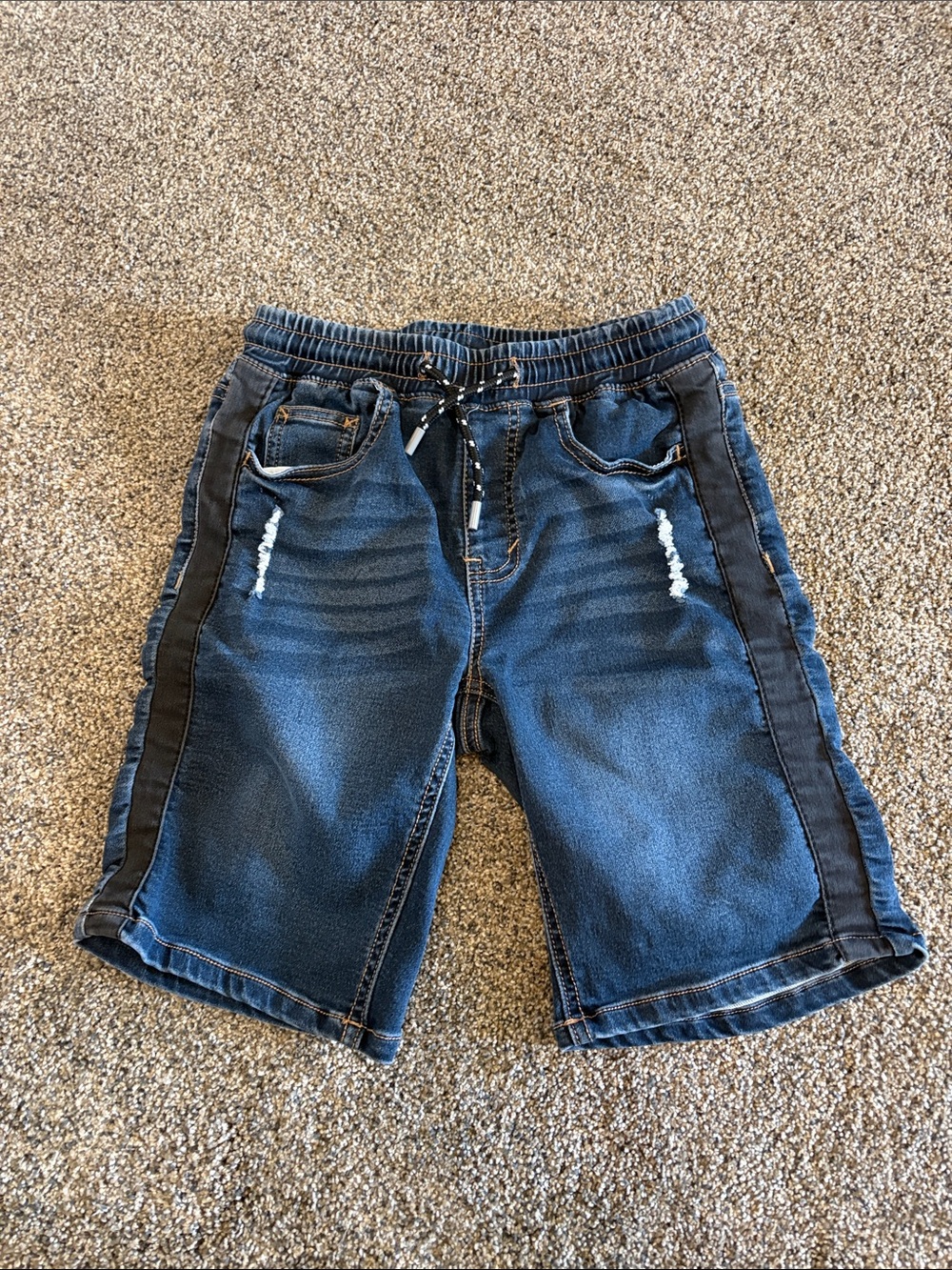 Boys wonder nation Blue Denim Shorts with Black Side Panels Size Large 10/12